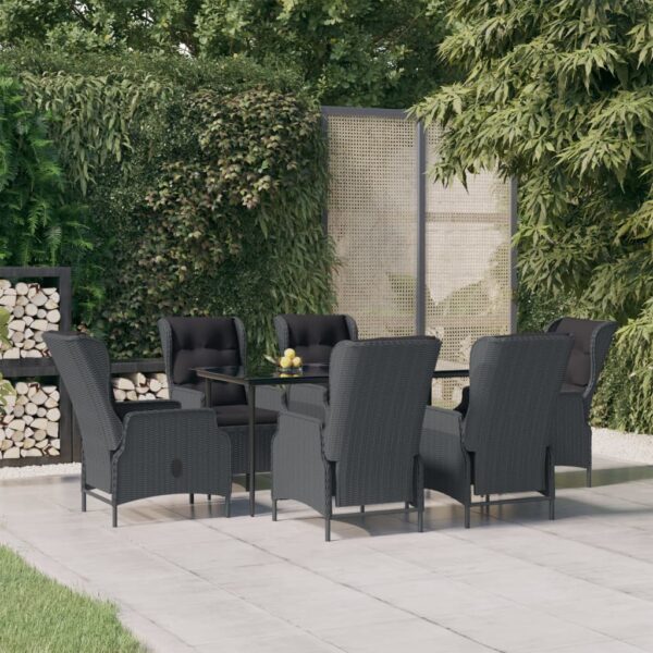 7 Piece Garden Dining Set Dark Grey Poly Rattan