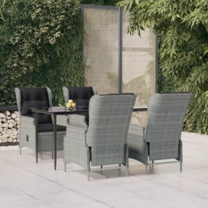 5 Piece Garden Dining Set Light Grey Poly Rattan