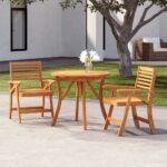 Three Piece Solid Acacia Wood Garden Dining Set with Curved Design and Oil Finish