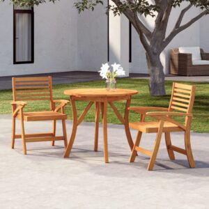 Three Piece Solid Acacia Wood Garden Dining Set with Curved Design and Oil Finish