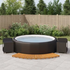 Deluxe Hot Tub Surround in Black Poly Rattan and Solid Acacia Wood with Storage Space