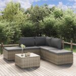 6 Piece Garden Lounge Set with Cushions Grey Poly Rattan