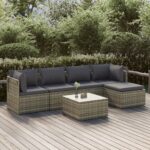 6 Piece Garden Lounge Set with Cushions Grey Poly Rattan