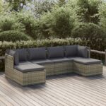 6 Piece Garden Lounge Set with Cushions Grey Poly Rattan