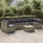 8 Piece Garden Lounge Set with Cushions Grey Poly Rattan