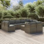 10 Piece Garden Lounge Set with Cushions Grey Poly Rattan