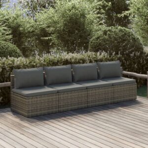 4 Piece Garden Lounge Set with Cushions Grey Poly Rattan