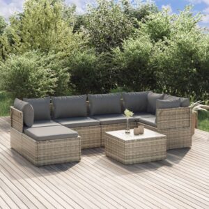 7 Piece Garden Lounge Set with Cushions Grey Poly Rattan