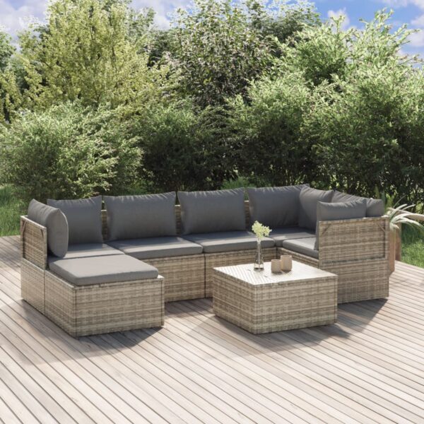 7 Piece Garden Lounge Set with Cushions Grey Poly Rattan