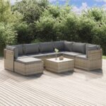 8 Piece Garden Lounge Set with Cushions Grey Poly Rattan