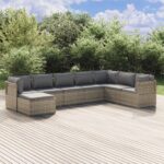 8 Piece Garden Lounge Set with Cushions Grey Poly Rattan