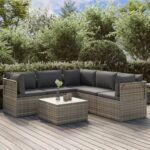 6 Piece Garden Lounge Set with Cushions Grey Poly Rattan