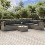 8 Piece Garden Lounge Set with Cushions Grey Poly Rattan