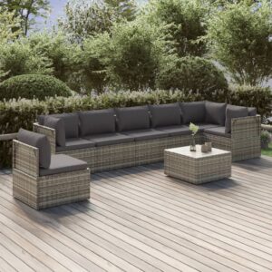 8 Piece Garden Lounge Set with Cushions Grey Poly Rattan