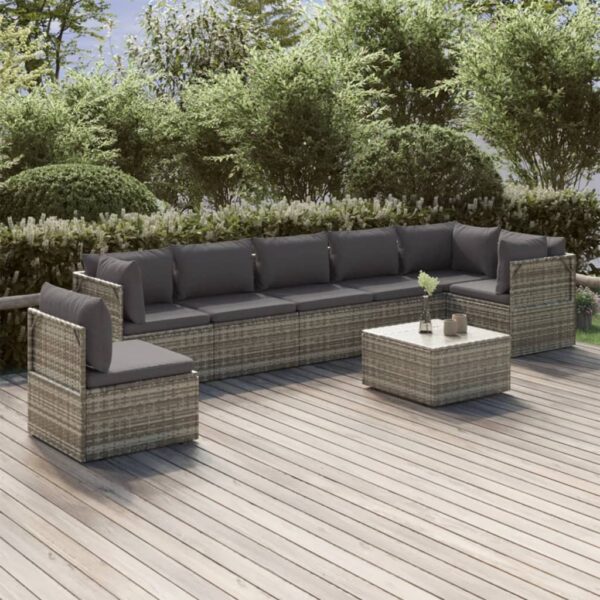 8 Piece Garden Lounge Set with Cushions Grey Poly Rattan