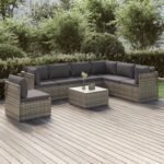 8 Piece Garden Lounge Set with Cushions Grey Poly Rattan