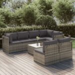 8 Piece Garden Lounge Set with Cushions Grey Poly Rattan