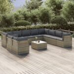 11 Piece Garden Lounge Set with Cushions Grey Poly Rattan