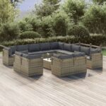 14 Piece Garden Lounge Set with Cushions Grey Poly Rattan