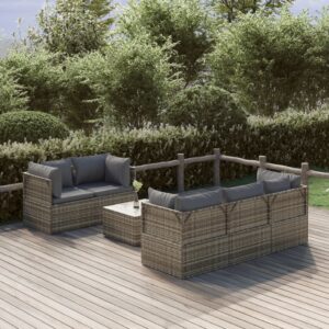 6 Piece Garden Lounge Set with Cushions Grey Poly Rattan