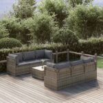 7 Piece Garden Lounge Set with Cushions Grey Poly Rattan