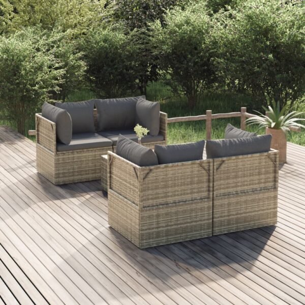 5 Piece Garden Lounge Set with Cushions Grey Poly Rattan