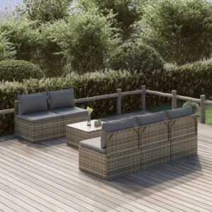 6 Piece Garden Lounge Set with Cushions Grey Poly Rattan