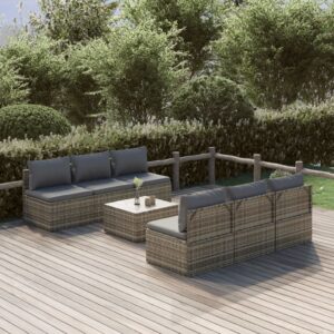 7 Piece Garden Lounge Set with Cushions Grey Poly Rattan