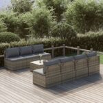 8 Piece Garden Lounge Set with Cushions Grey Poly Rattan