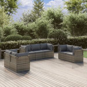 7 Piece Garden Lounge Set with Cushions Grey Poly Rattan