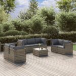 8 Piece Garden Lounge Set with Cushions Grey Poly Rattan