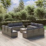 13 Piece Garden Lounge Set with Cushions Grey Poly Rattan