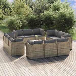 13 Piece Garden Lounge Set with Cushions Grey Poly Rattan