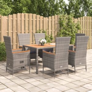 7 Piece Garden Dining Set with Cushions Grey Poly Rattan