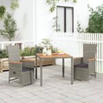 Stylish Grey Garden Dining Set with Cushions  Weather-Resistant Poly Rattan  Reclining Chairs