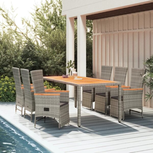 7 Piece Garden Dining Set with Cushions Grey Poly Rattan