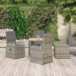 5 Piece Garden Dining Set with Cushions Grey Poly Rattan