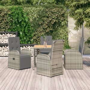 5 Piece Garden Dining Set with Cushions Grey Poly Rattan