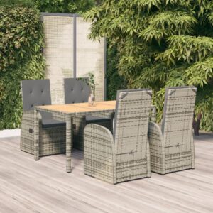 5 Piece Garden Dining Set with Cushions Grey Poly Rattan