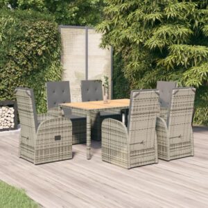 7 Piece Garden Dining Set with Cushions Grey Poly Rattan