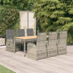 7 Piece Garden Dining Set with Cushions Grey Poly Rattan