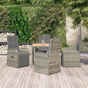 5 Piece Garden Dining Set with Cushions Grey Poly Rattan