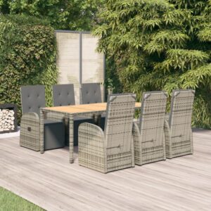 7 Piece Garden Dining Set with Cushions Grey Poly Rattan