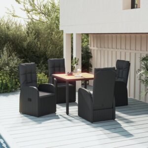 5 Piece Garden Dining Set with Cushions Grey Poly Rattan