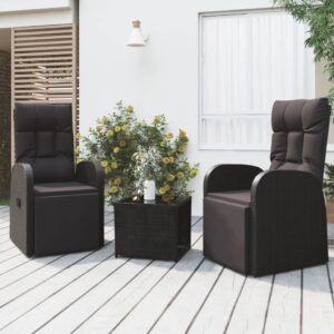 Black Poly Rattan Garden Lounge Set with Steel Frame  Reclining Chairs and Glass Table