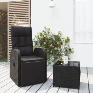 Black Poly Rattan Garden Lounge Set with Steel Frame  Reclining Chair and Glass Table