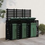 Triple Wheelie Bin Storage Black Solid Wood Pine