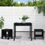 3 Piece Black Garden Bistro Set Solid Pine Wood  Sturdy Top  Practical Design  Ideal for Patio  Balcony  Backyard