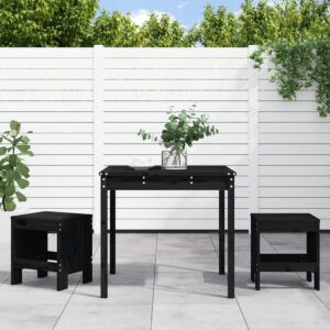 3 Piece Black Garden Bistro Set Solid Pine Wood  Sturdy Top  Practical Design  Ideal for Patio  Balcony  Backyard