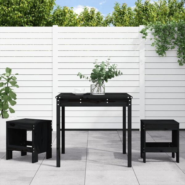 3 Piece Black Garden Bistro Set Solid Pine Wood  Sturdy Top  Practical Design  Ideal for Patio  Balcony  Backyard